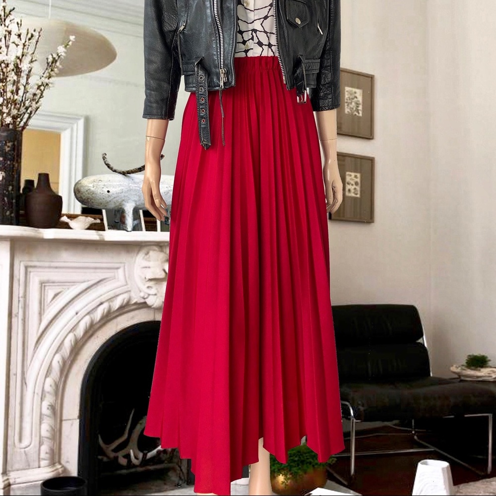 True Vintage Red Pleated Accordion Maxi Skirt